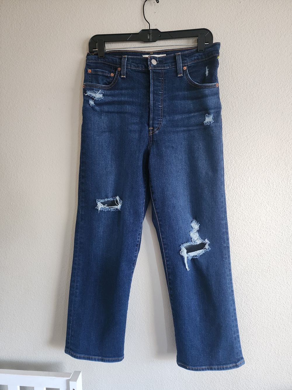 Levi’s Ribcage Straight Ankle Jeans Size 29 Distressed Dark Wash High Rise